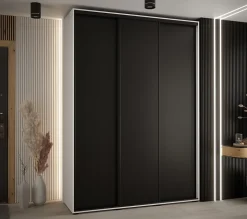 Armoire Cannes 1 à Portes Coulissantes 205,2/180/45 3 Portes (blanc,noir.noir)