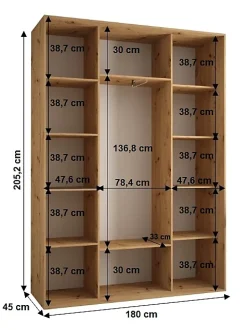 Armoire Cannes 1 à Portes Coulissantes 205,2/180/45 3 Portes (blanc,noir.noir)