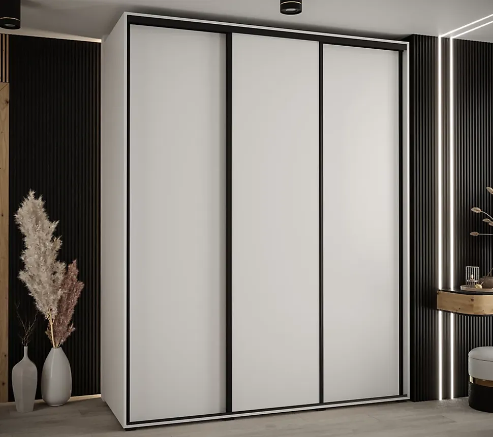 Armoire Cannes 1 à Portes Coulissantes 205,2/200/45 3 Portes (blanc,blanc.noir)