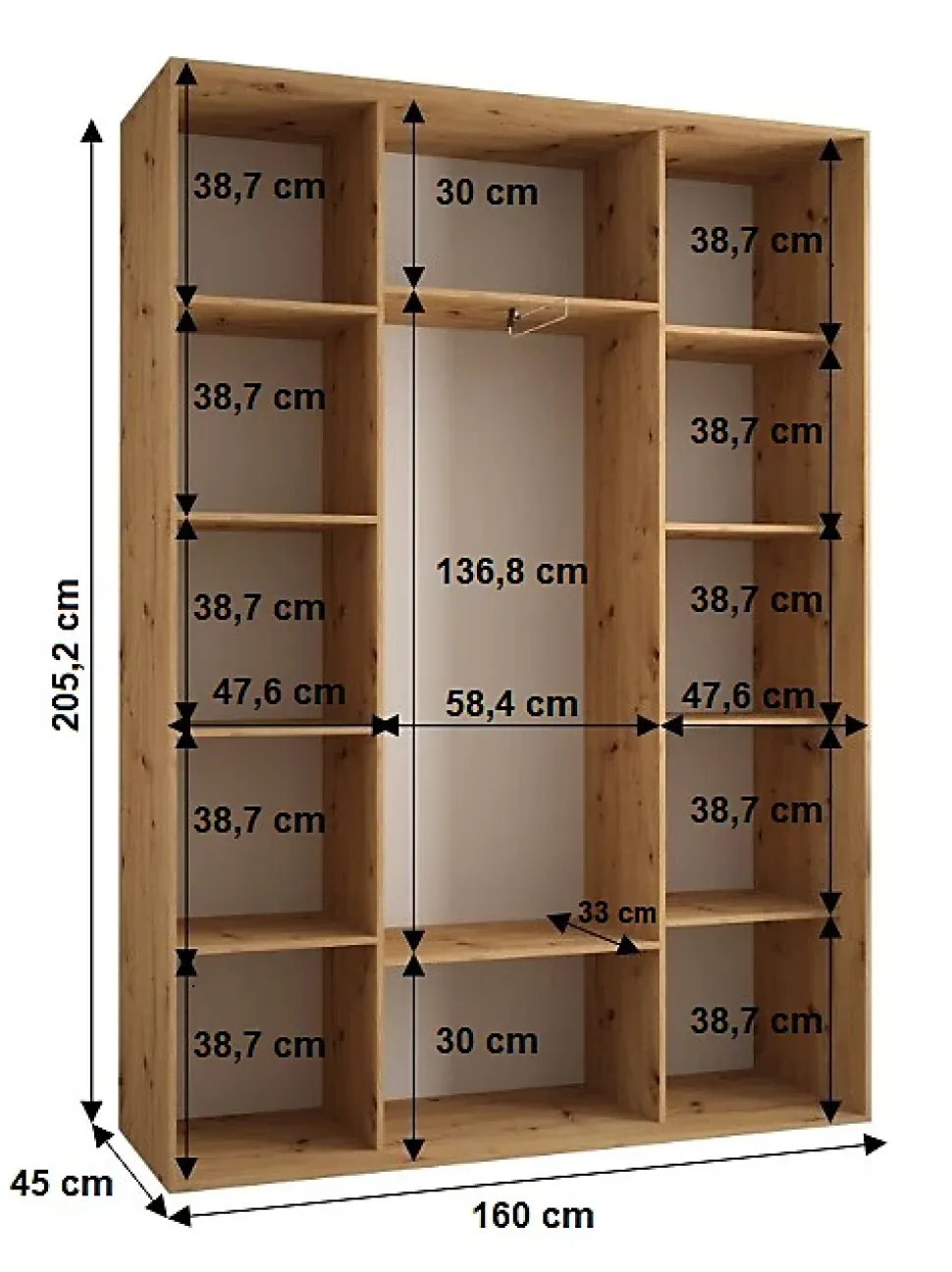 Armoire Cannes 1 à Portes Coulissantes 205,2/160/45 3 Portes (noir,noir.noir)
