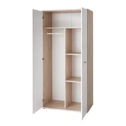 Armoire chambre denfant design coloris chene et blanc avec 2 portes battantes collection DENVER.