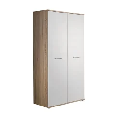 Armoire chambre denfant design coloris chene et blanc avec 2 portes battantes collection DENVER.