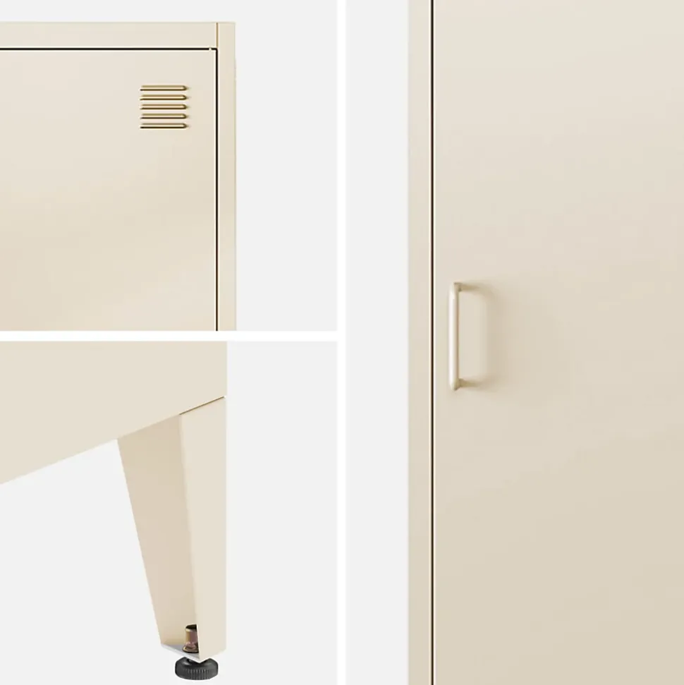Armoire chambre enfant en acier beige. 4 espaces de rangement. casier. L 38 x P 38 x H 180 cm