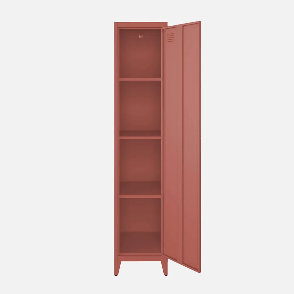 Armoire chambre enfant en acier terracotta. 4 espaces de rangement. casier. L 38 x P 38 x H 180 cm