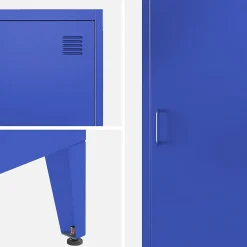 Armoire chambre enfant en acier bleu. 4 espaces de rangement. casier. L 38 x P 38 x H 180 cm