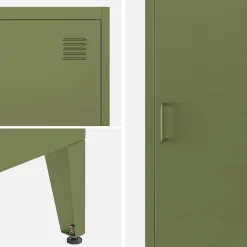 Armoire chambre enfant en acier kaki. 4 espaces de rangement. casier. L 38 x P 38 x H 180 cm