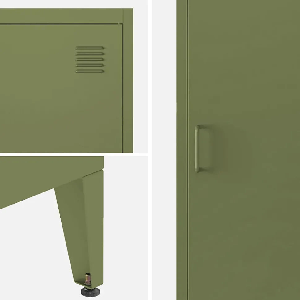 Armoire chambre enfant en acier kaki. 4 espaces de rangement. casier. L 38 x P 38 x H 180 cm