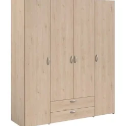 Armoire chambre VARIA - Panneaux de particules - Décor chene et blanc - 4 portes + 2 tiroirs - L 159,9 cm x P 51,3 cm x H 185 c