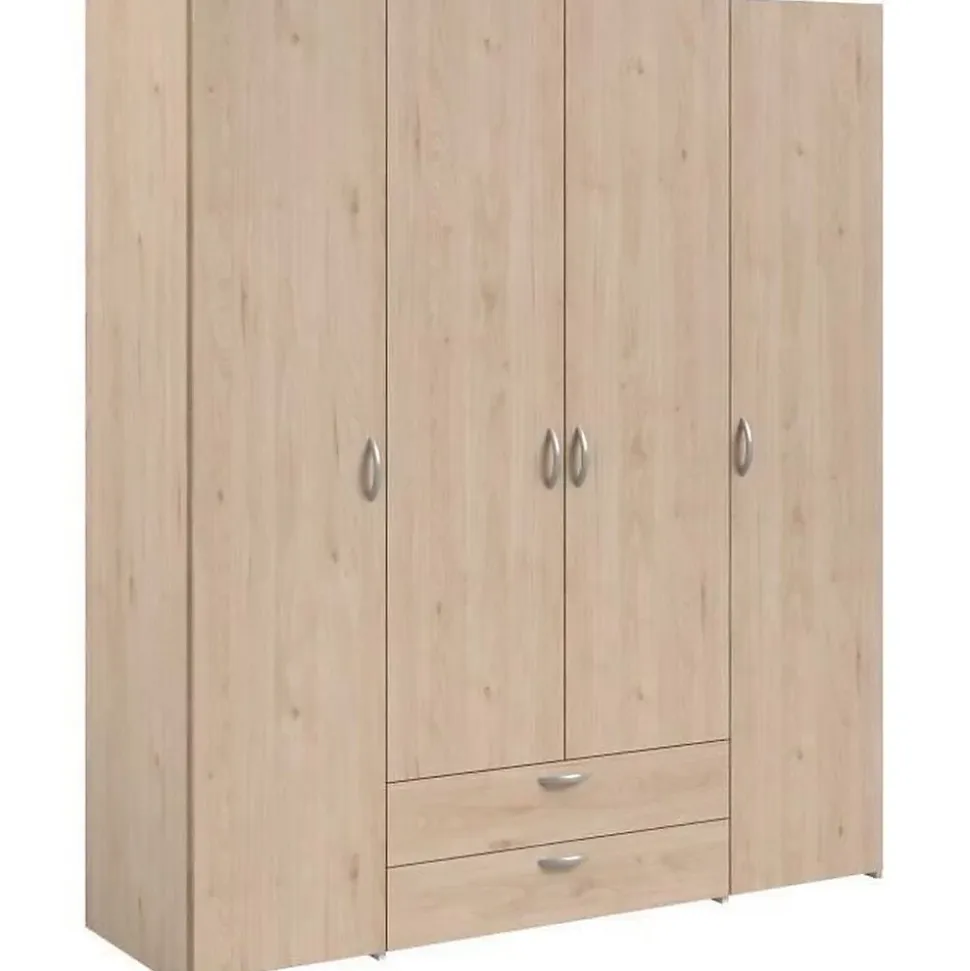 Armoire chambre VARIA - Panneaux de particules - Décor chene et blanc - 4 portes + 2 tiroirs - L 159,9 cm x P 51,3 cm x H 185 c