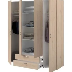 Armoire chambre VARIA - Panneaux de particules - Décor chene et blanc - 4 portes + 2 tiroirs - L 159,9 cm x P 51,3 cm x H 185 c