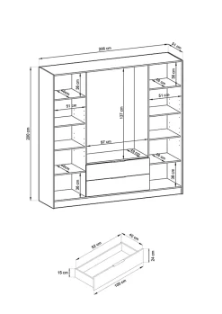 Armoire, chêne artisanal, 206 x 200 x 51 cm