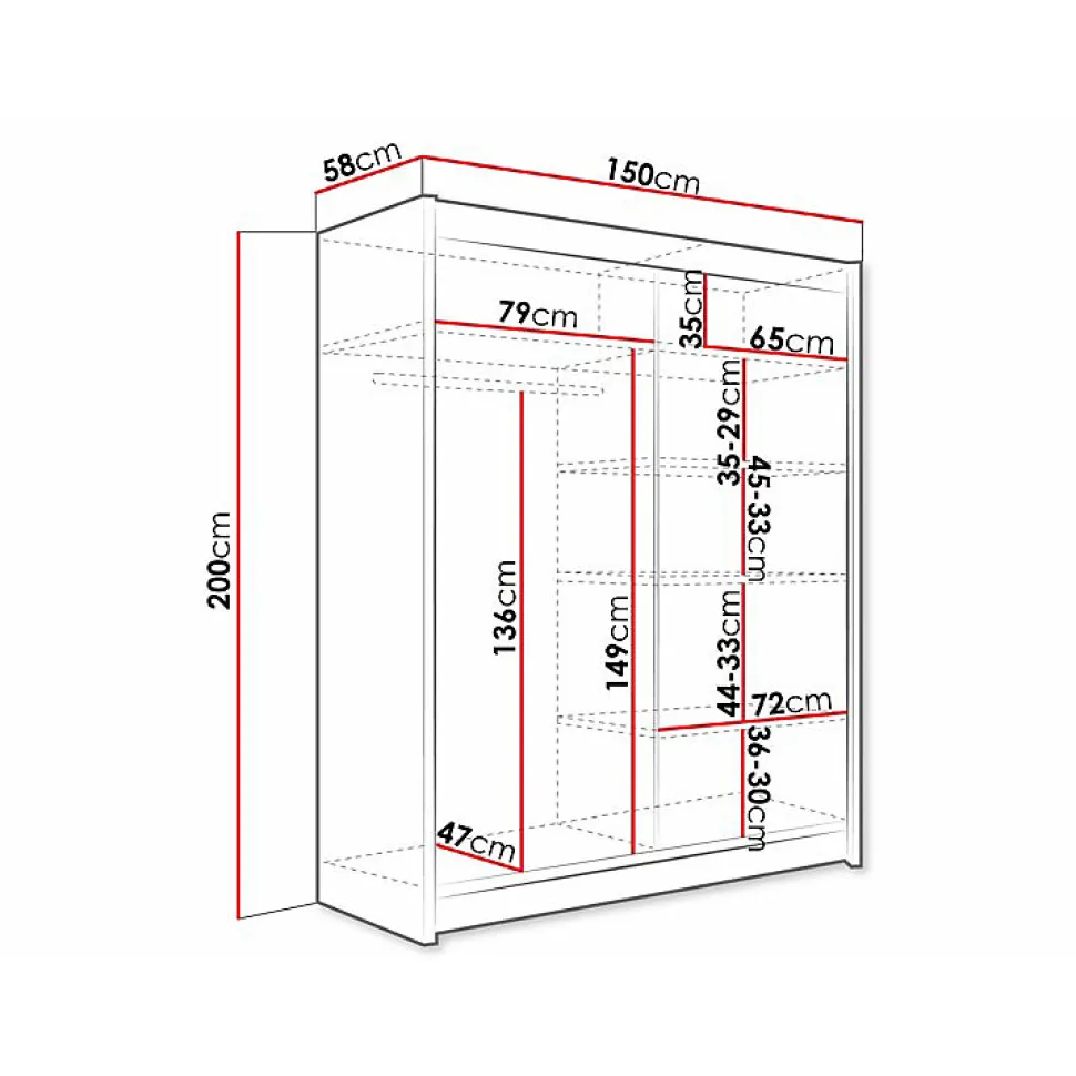 Armoire Closico Camera VIII, Nombre d'étagères: 5, 200x150x58cm