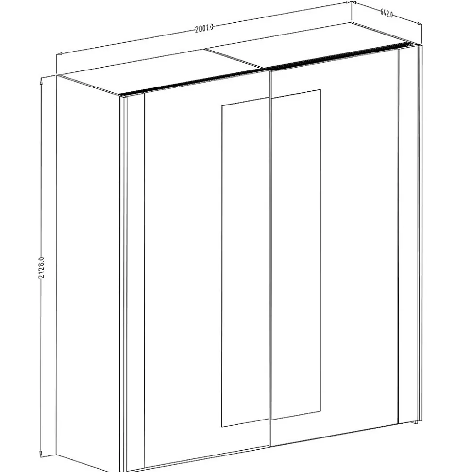 Armoire 200cm. 2 portes coulissantes avec miroirs couleur chene clair et noir. Collection FOX