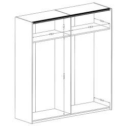 Armoire 200cm. 2 portes coulissantes avec miroirs couleur chene clair et noir. Collection FOX