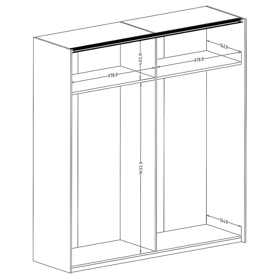 Armoire 200cm. 2 portes coulissantes avec miroirs couleur chene clair et noir. Collection FOX