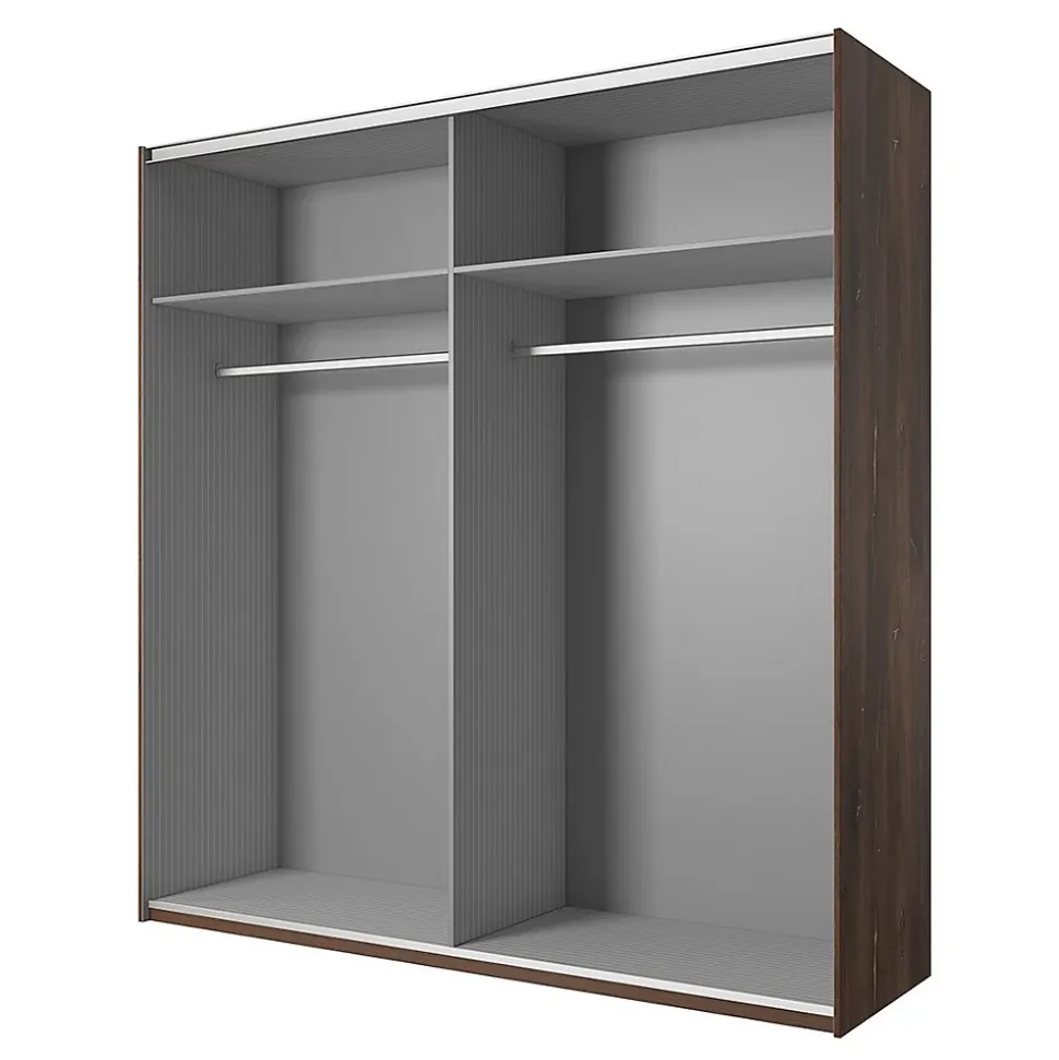 Armoire 200cm. 2 portes coulissantes avec miroirs couleur chene clair et noir. Collection FOX