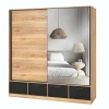 Armoire 200cm avec 2 portes coulissantes avec miroirs et 4 tiroirs couleur chene et noir. Collection EOS