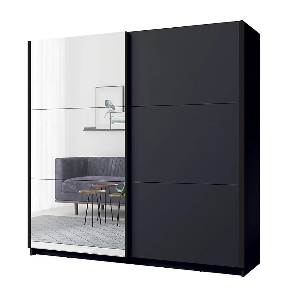 Armoire collection 200 cm 2 portes coulissantes avec miroir - gris graphite - Collection ARSALA