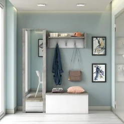 Armoire Colonne Multifonctionnelle À Une Porte Avec Cadre Effet Béton Et Miroir