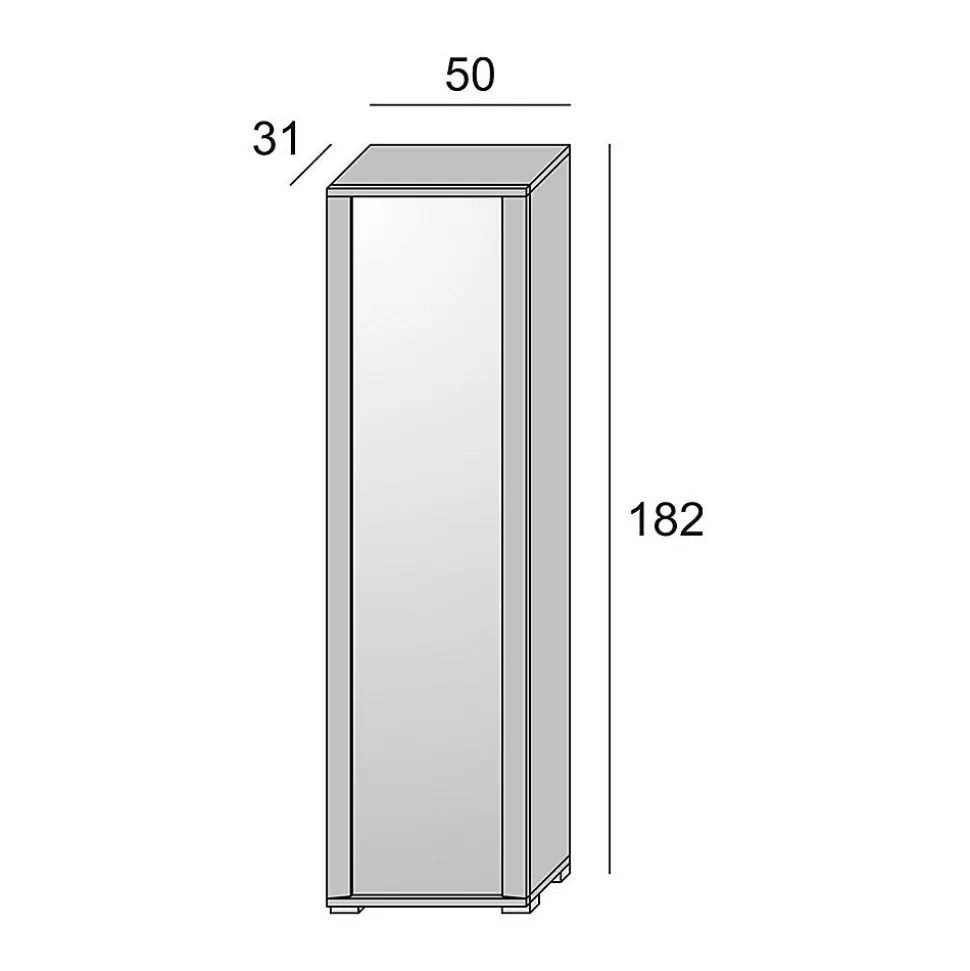 Armoire Colonne Multifonctionnelle À Une Porte Avec Cadre Effet Béton Et Miroir