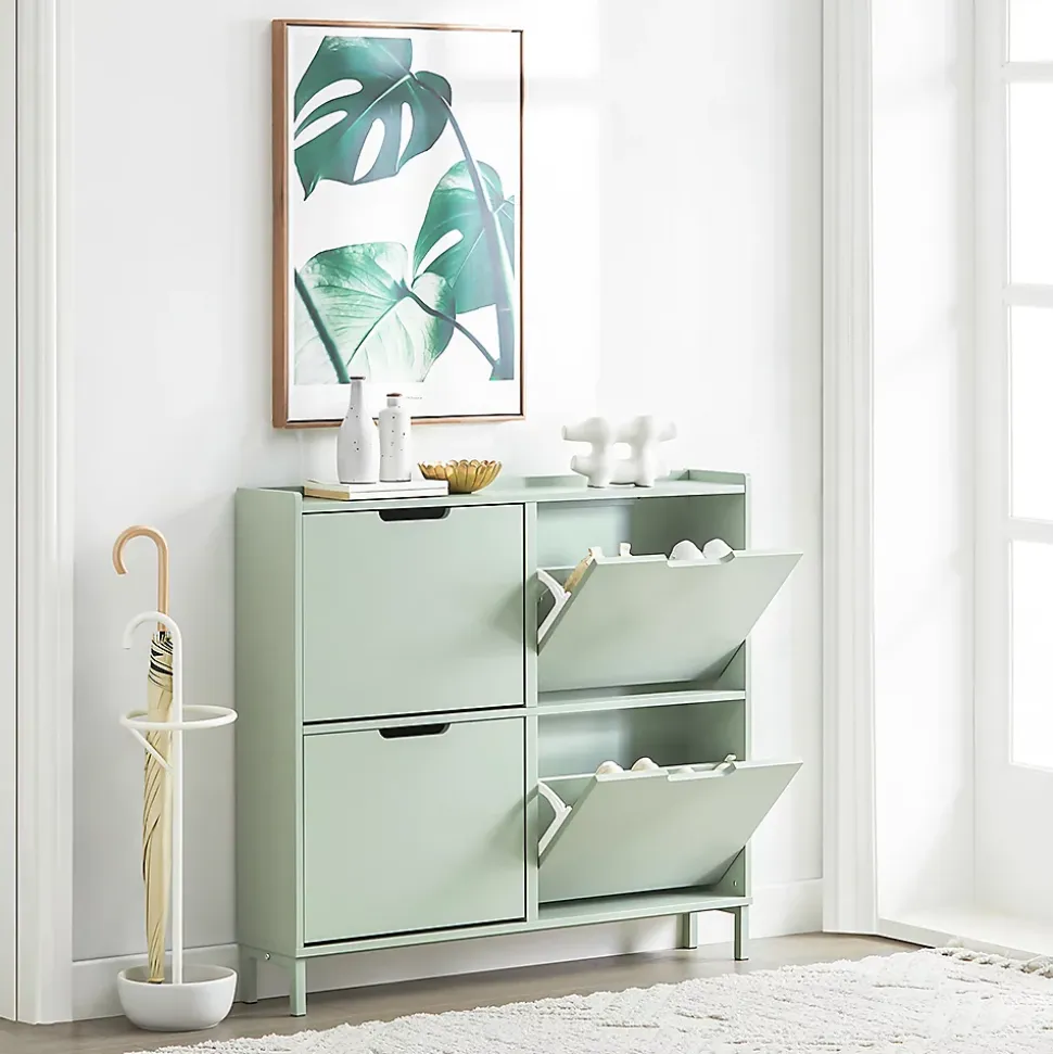 Armoire Commode à 4 abattants Meuble d'entrée Rangement pour Chaussures, FSR100-GR, SoBuy