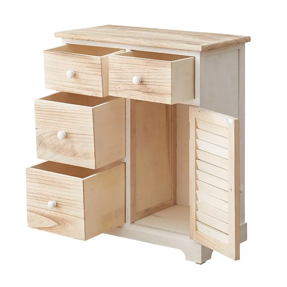 Armoire Commode Blanc Marron 4 Tiroirs 1 Porte Bois 70x60x30