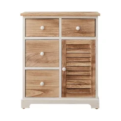 Armoire Commode Blanc Marron 4 Tiroirs 1 Porte Bois 70x60x30