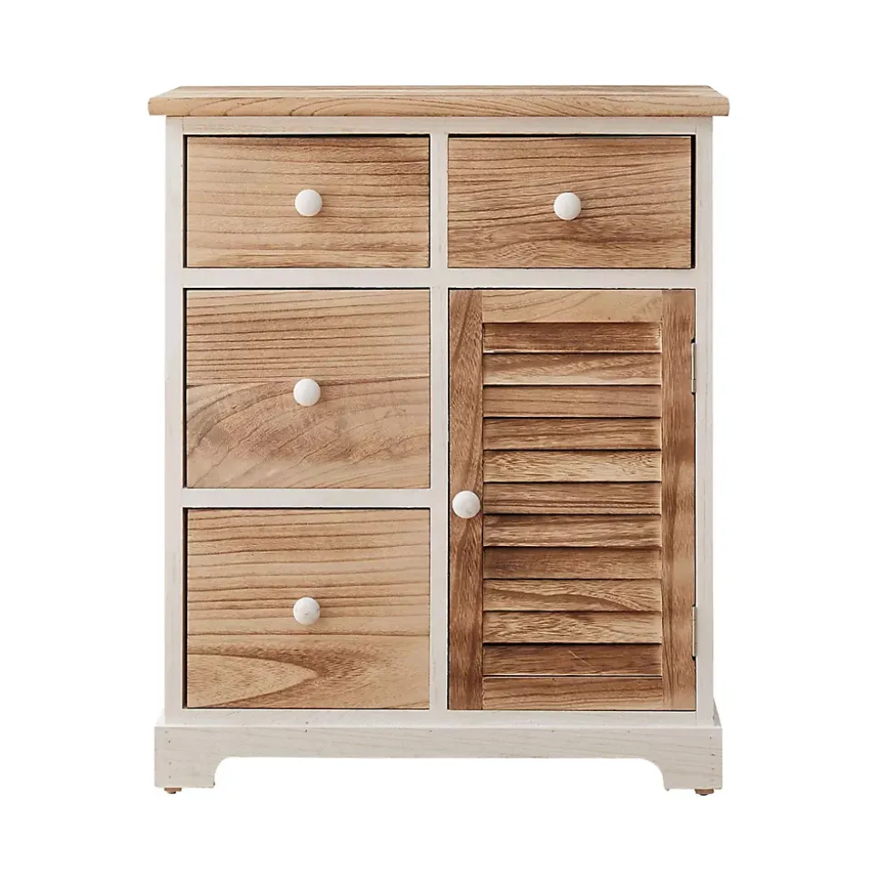 Armoire Commode Blanc Marron 4 Tiroirs 1 Porte Bois 70x60x30