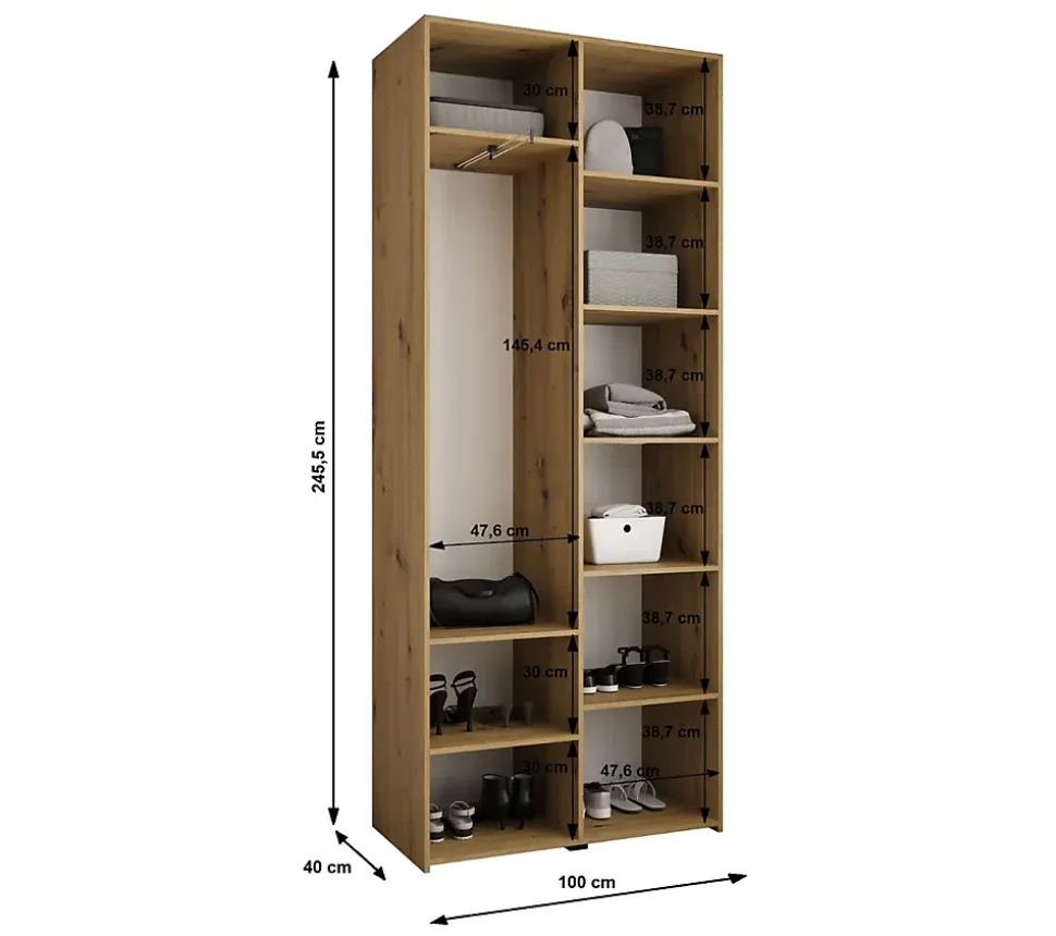 Armoire Como 4 a portes battantes H. 245 x L. 100 x P. 40, 2 portes
