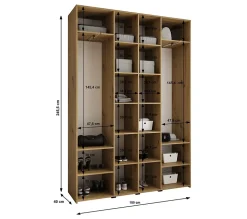 Armoire Como 3 a portes battantes H. 245 x L. 180 x P. 40, 4 portes