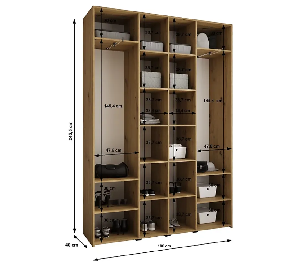 Armoire Como 3 a portes battantes H. 245 x L. 180 x P. 40, 4 portes