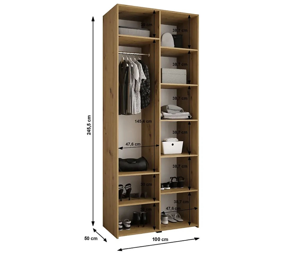 Armoire Como 3 a portes battantes H. 245 x L. 100 x P. 50, 2 portes