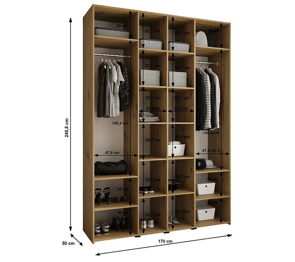 Armoire Como 4 a portes battantes H. 245 x L. 170 x P. 50, 4 portes