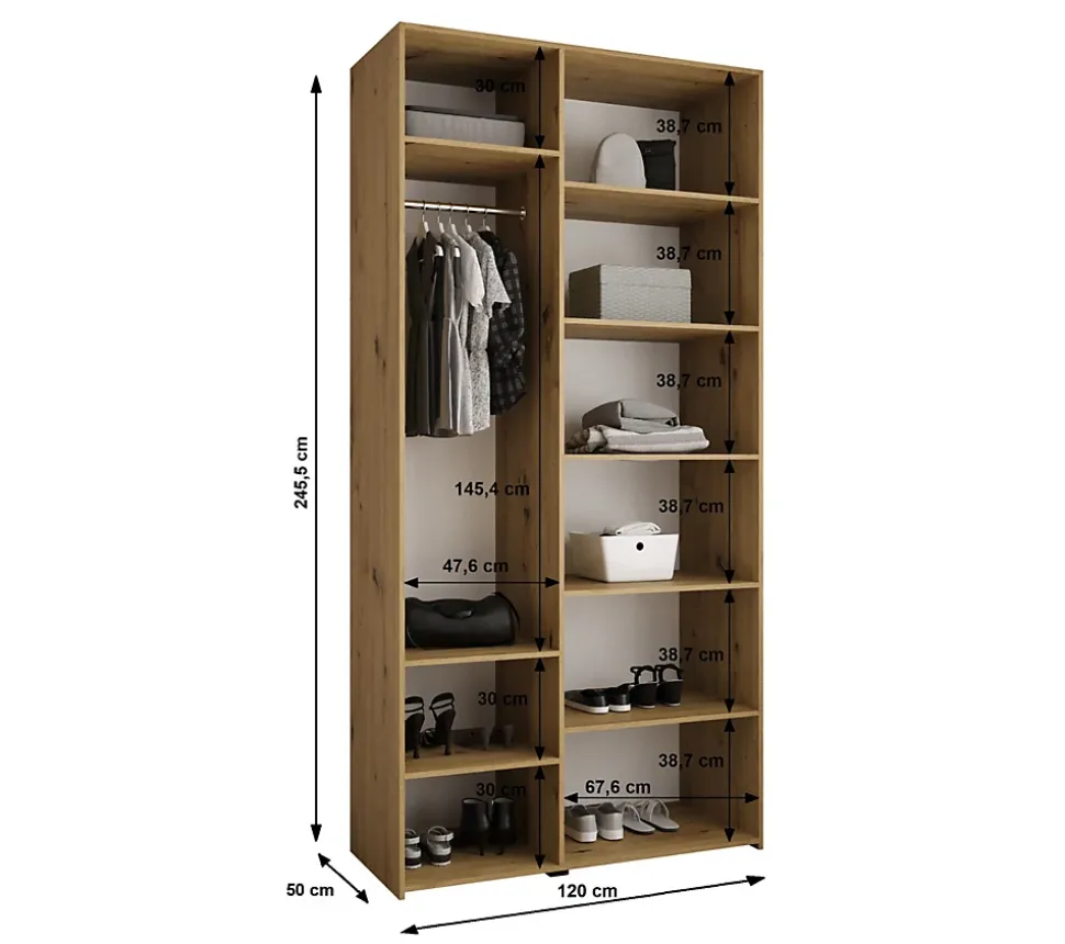 Armoire Como 3 a portes battantes H. 245 x L. 120 x P. 50, 3 portes