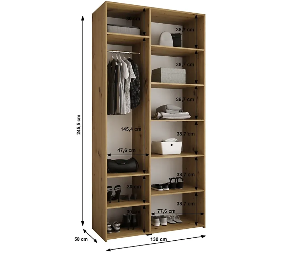Armoire Como 3 a portes battantes H. 245 x L. 130 x P. 50, 3 portes