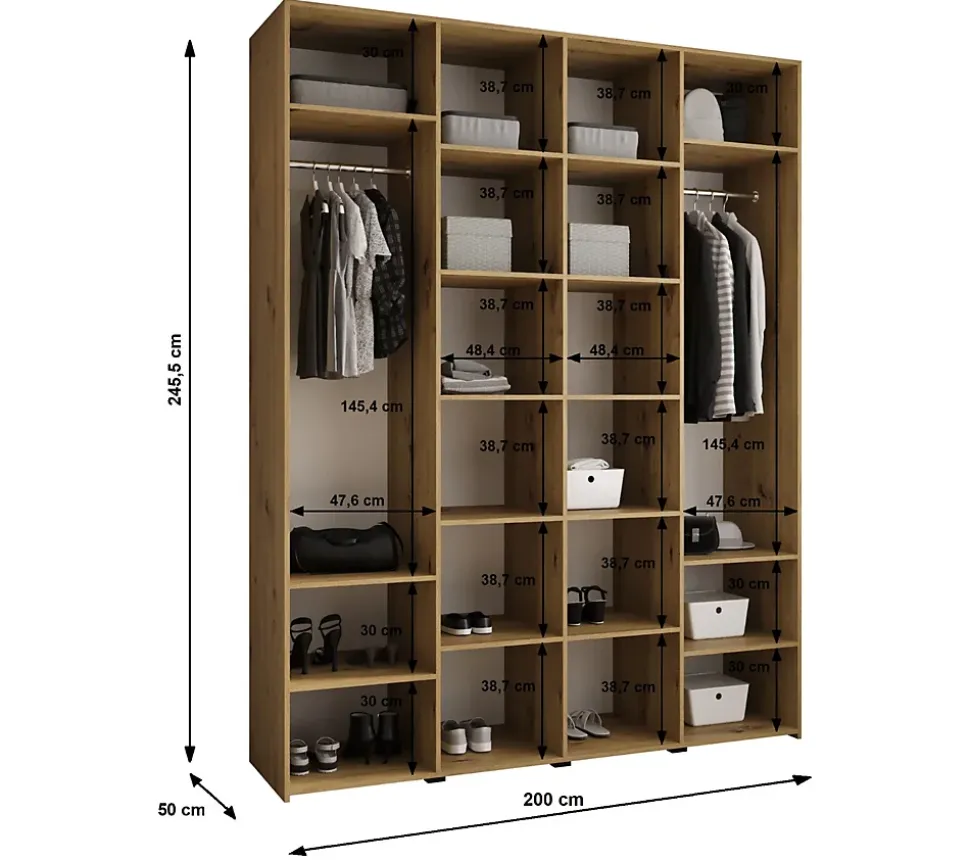 Armoire Como 4 a portes battantes H. 245 x L. 200 x P. 50, 4 portes