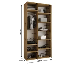 Armoire Como 4 a portes battantes H. 245 x L. 120 x P. 50, 3 portes