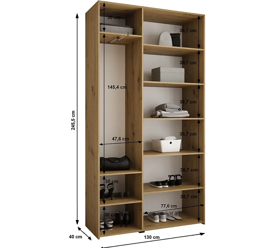 Armoire Como 4 a portes battantes H. 245 x L. 130 x P. 40, 3 portes
