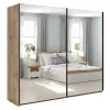 Armoire coulissante avec miroir coloris chêne Sonoma - Longueur 220 x Profondeur 60 x Hauteur 195,5 cm