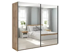 Armoire coulissante avec miroir coloris chêne Sonoma - Longueur 220 x Profondeur 60 x Hauteur 195,5 cm