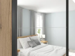 Armoire coulissante avec miroir coloris chêne Sonoma - Longueur 220 x Profondeur 60 x Hauteur 195,5 cm