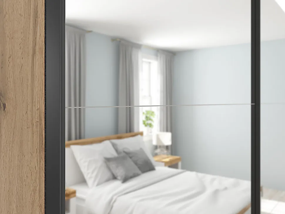Armoire coulissante avec miroir coloris chêne Sonoma - Longueur 220 x Profondeur 60 x Hauteur 195,5 cm