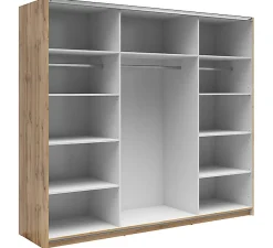 Armoire coulissante avec miroir coloris chêne Sonoma - Longueur 220 x Profondeur 60 x Hauteur 195,5 cm