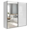 Armoire coulissante avec miroir coloris Blanc brillant - Longueur 183 x Profondeur 60 x Hauteur 195,5 cm