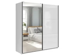 Armoire coulissante avec miroir coloris Blanc brillant - Longueur 183 x Profondeur 60 x Hauteur 195,5 cm