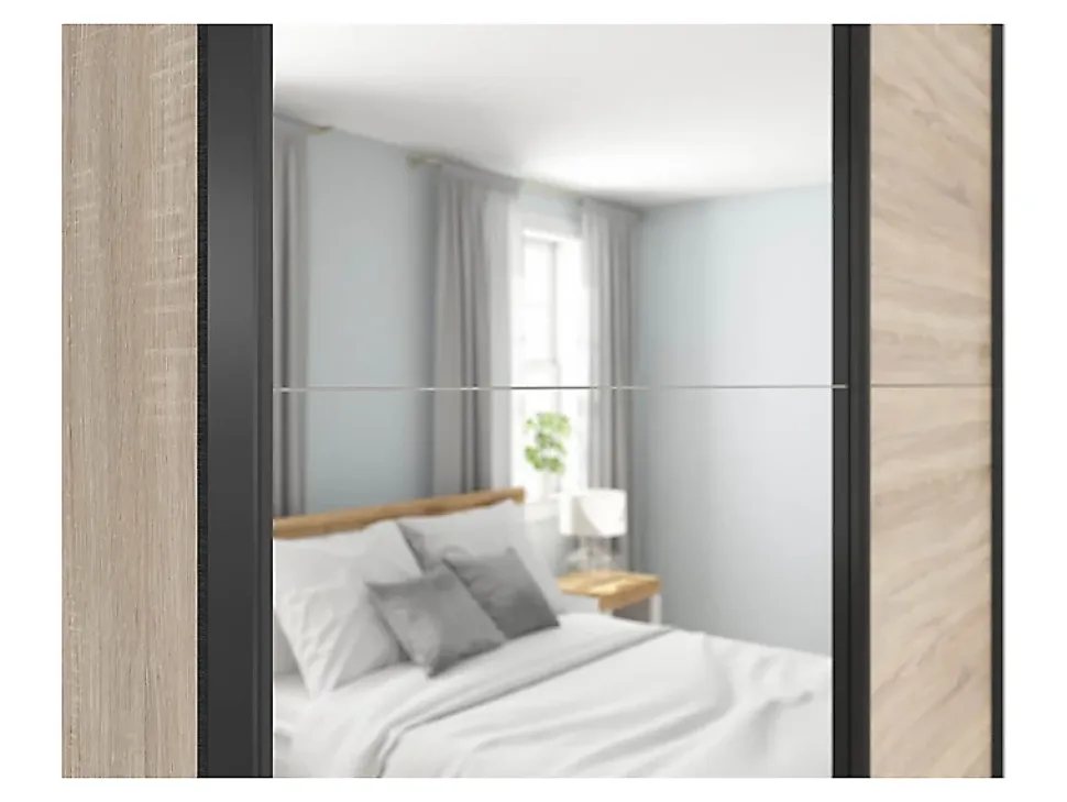 Armoire coulissante avec miroir coloris chêne Sonoma - Longueur 153,5 x Profondeur 60 x Hauteur 195,5 cm