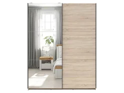 Armoire coulissante avec miroir coloris chêne Sonoma - Longueur 153,5 x Profondeur 60 x Hauteur 195,5 cm