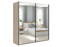 Armoire coulissante Placard avec miroir coloris chêne Sonoma - Longueur 183 x Profondeur 60 x Hauteur 195,5 cm