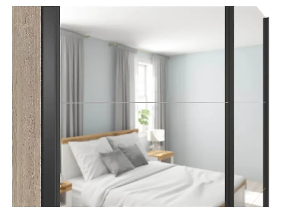 Armoire coulissante Placard avec miroir coloris chêne Sonoma - Longueur 183 x Profondeur 60 x Hauteur 195,5 cm