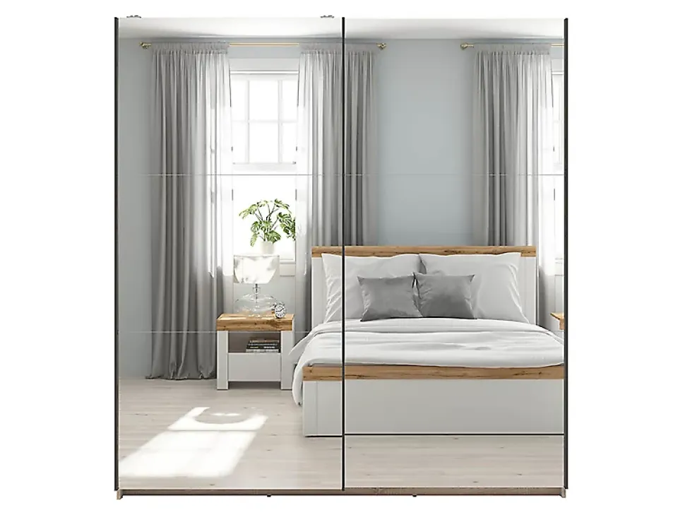 Armoire coulissante Placard avec miroir coloris chêne Sonoma - Longueur 183 x Profondeur 60 x Hauteur 195,5 cm